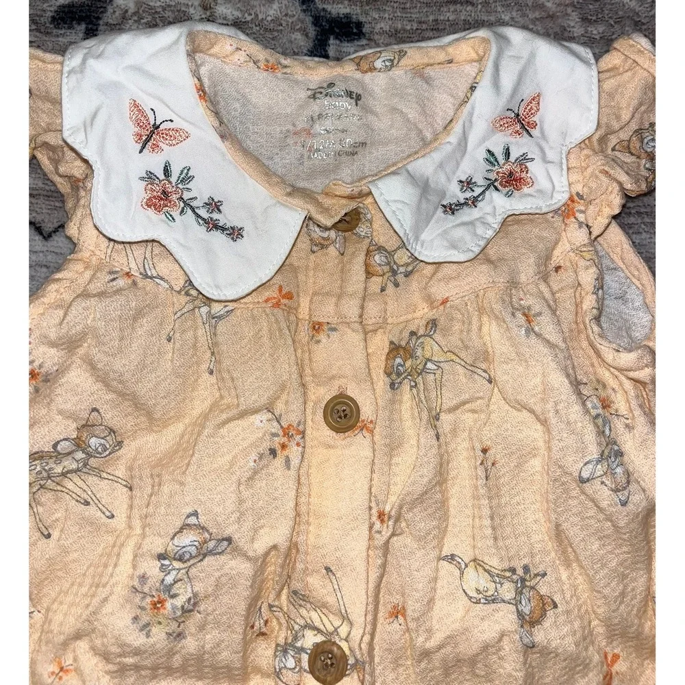Disney Baby Girl's Peach Bambi Print Floral Embroidered‎ Victorian Jumper 9-12M